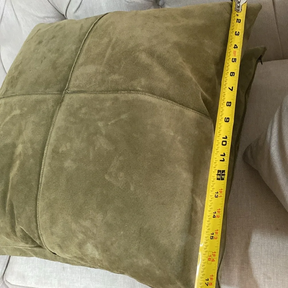 Crate & Barrel accent sofa pillows (2) Dust Suede Spruce green 20” feather fill